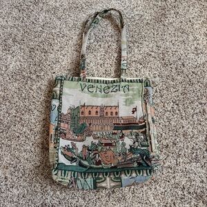 Venezia Artistic Tapestry Tote - Green and Tan